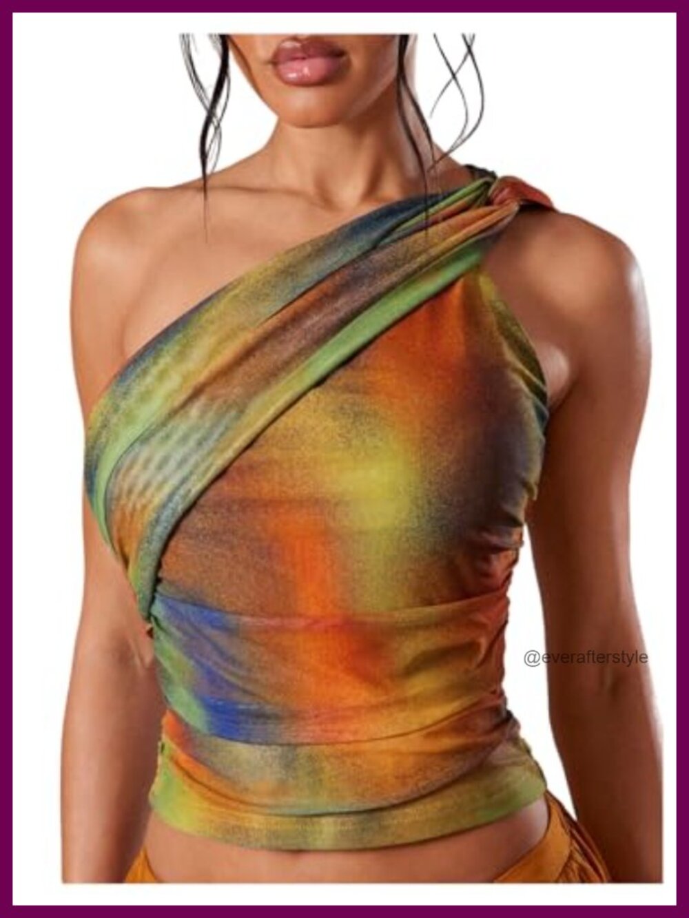 Women's Tie Dye One Shoulder Ruched Crop Top Rave Going Out Top